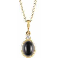 14K Yellow Gold 10x8 mm Natural Black Onyx & .03 CT Natural Diamond 16-18" Necklace