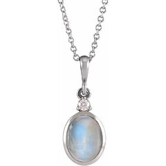 Platinum 9x7 mm Natural Rainbow Moonstone & .03 CT Natural Diamond 16-18" Necklace