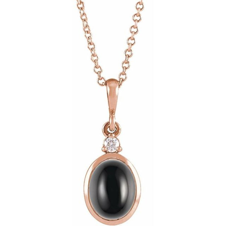 14K Rose Gold 5x3 mm Natural Black Onyx & .03 CT Natural Diamond 16-18" Necklace