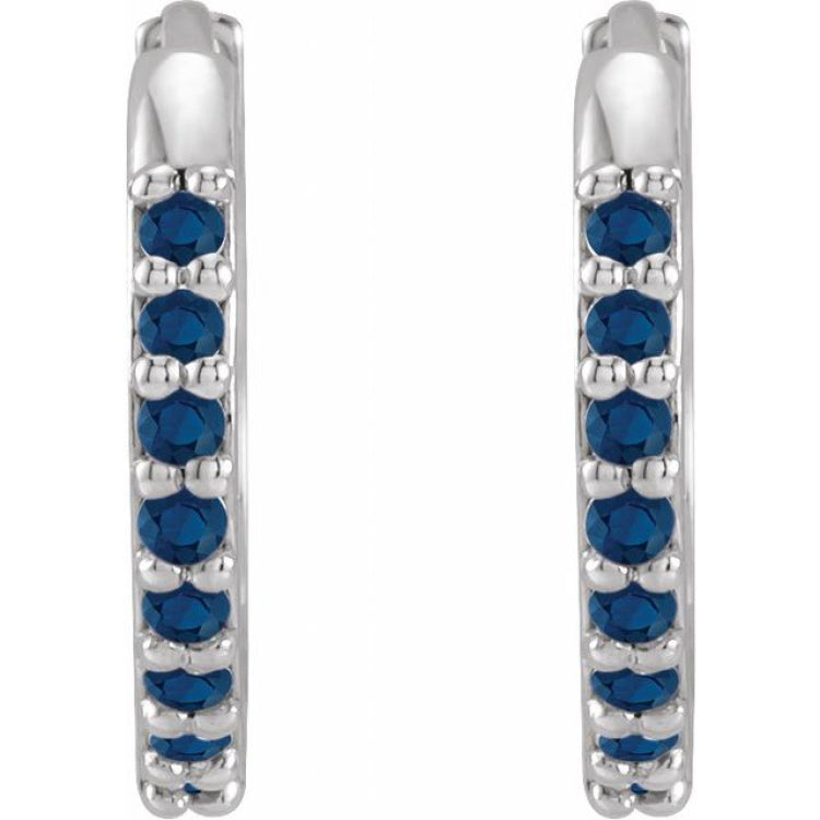 Platinum Lab-Grown Blue Sapphire Hinged 12.5 mm Hoop Earrings