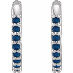 Platinum Lab-Grown Blue Sapphire Hinged 12.5 mm Hoop Earrings