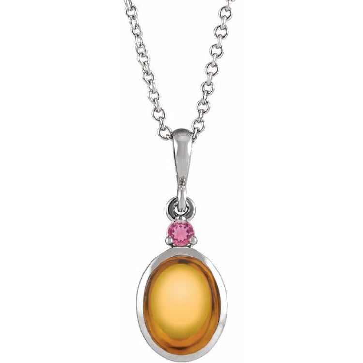 Platinum 8x6 mm Natural Citrine & Natural Pink Tourmaline 16-18" Necklace