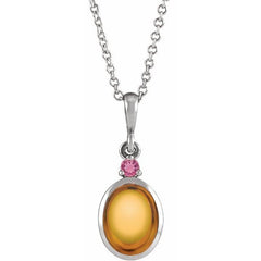 Platinum 5x3 mm Natural Citrine & Natural Pink Tourmaline 16-18" Necklace