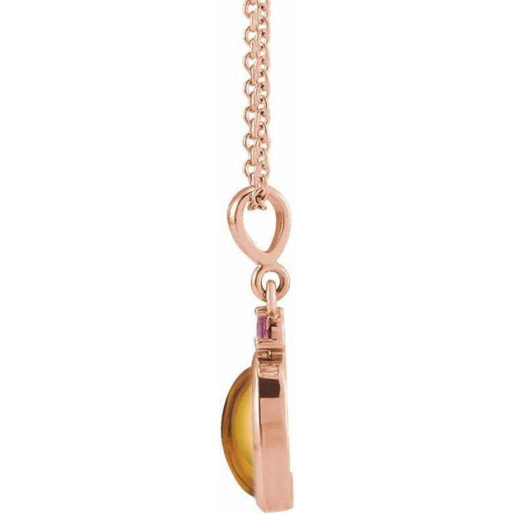 14K Rose Gold 5x3 mm Natural Citrine & Natural Pink Tourmaline 16-18" Necklace