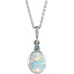 Platinum 6x4 mm Lab-Grown White Opal & Natural London Blue Topaz 16-18" Necklace