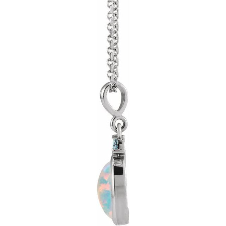 Platinum 6x4 mm Lab-Grown White Opal & Natural London Blue Topaz 16-18" Necklace