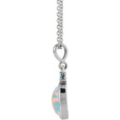 Platinum 6x4 mm Lab-Grown White Opal & Natural London Blue Topaz 16-18" Necklace