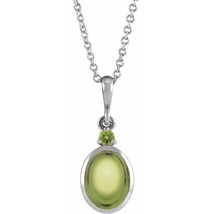 Sterling Silver 6x4 mm Natural Peridot 16-18" Necklace