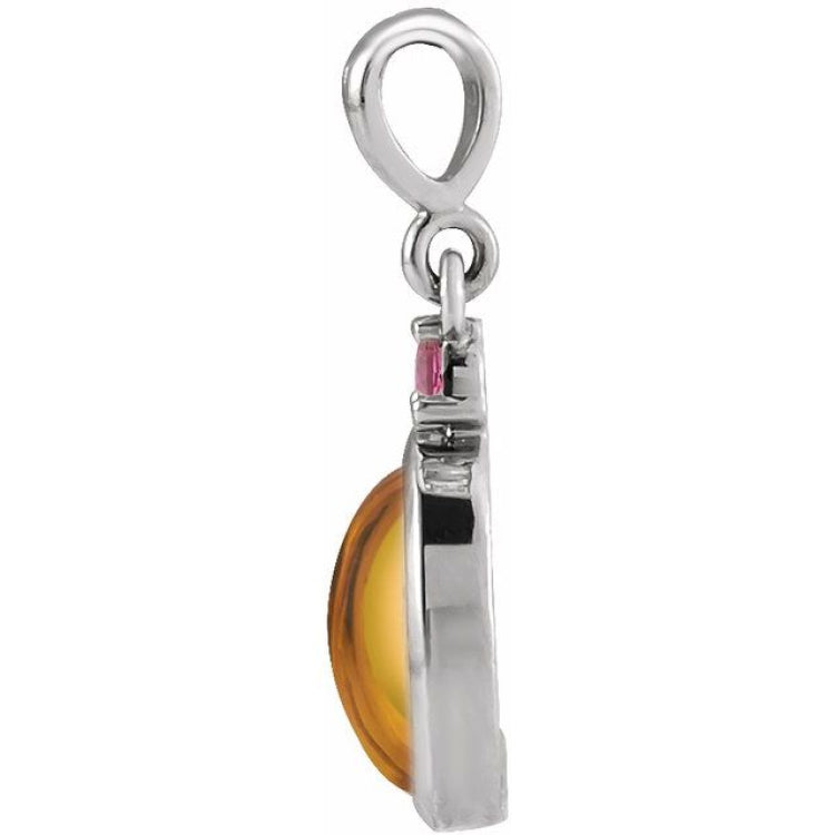 Platinum 8x6 mm Natural Citrine & Natural Pink Tourmaline Pendant