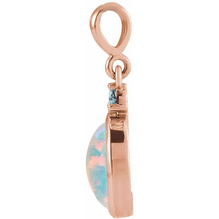 14K Rose Gold 5x3 mm Lab-Grown White Opal & Natural London Blue Topaz Pendant
