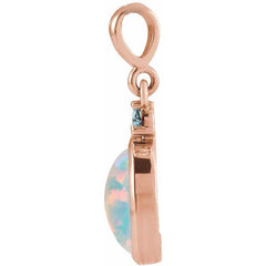 14K Rose Gold 5x3 mm Lab-Grown White Opal & Natural London Blue Topaz Pendant