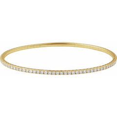 14K Yellow Gold 1 CTW Natural Diamond  Flexible Bangle 7" Bracelet