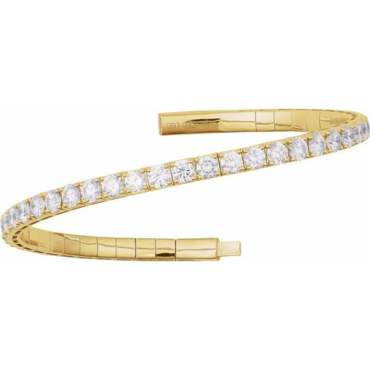 14K Yellow Gold 5 CTW Lab-Grown Diamond  Flexible Bangle 7" Bracelet