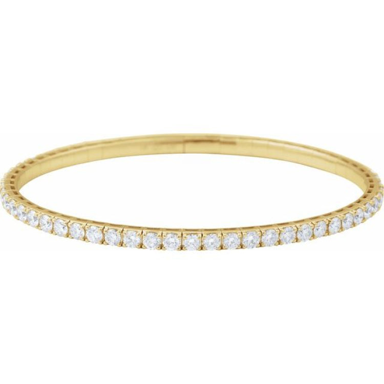 14K Yellow Gold 5 CTW Natural Diamond Flexible Bangle 7" Bracelet