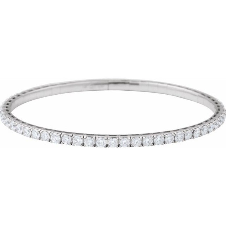 14K White Gold 5 CTW Natural Diamond Flexible Bangle 7" Bracelet