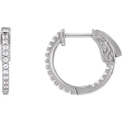 14K White Gold 1/3 CTW Lab-Grown Diamond Inside-Outside 15.5 mm Hinged Hoop Earrings