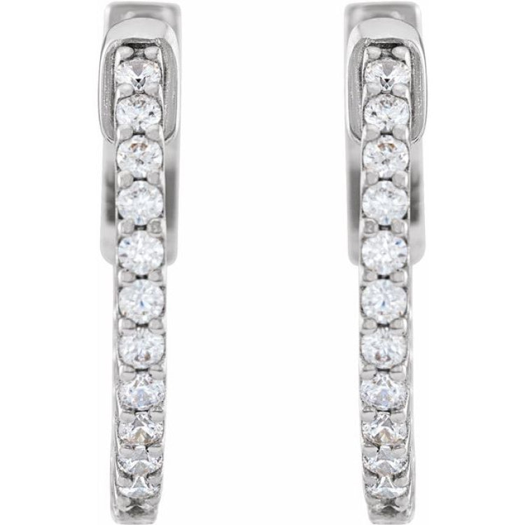 14K White Gold 1/3 CTW Lab-Grown Diamond Inside-Outside 15.5 mm Hinged Hoop Earrings