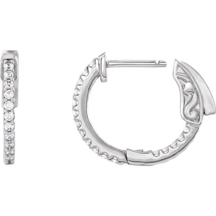 14K White Gold 1/3 CTW Lab-Grown Diamond Inside-Outside 15.5 mm Hinged Hoop Earrings