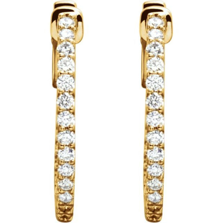 14K Yellow Gold 1/2 CTW Lab-Grown Diamond Inside-Outside 19 mm Hinged Hoop Earrings