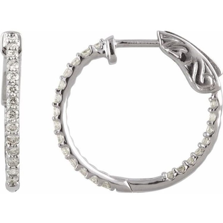 14K White Gold 1/2 CTW Lab-Grown Diamond Inside-Outside 19 mm Hinged Hoop Earrings