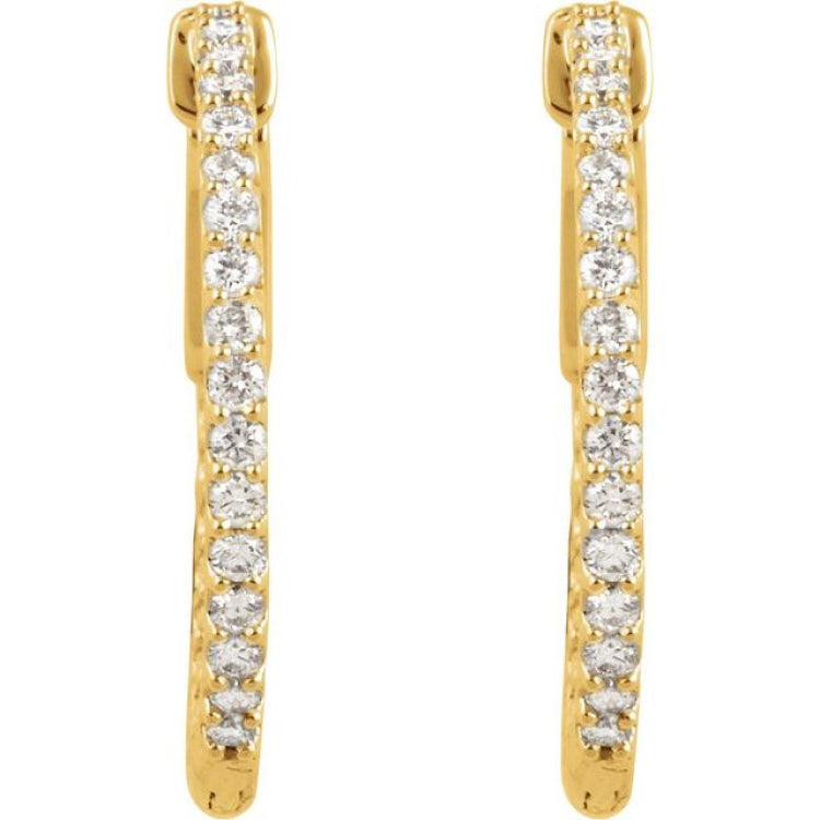 14K Yellow Gold 3/4 CTW Lab-Grown Diamond Inside-Outside 23 mm Hinged Hoop Earrings