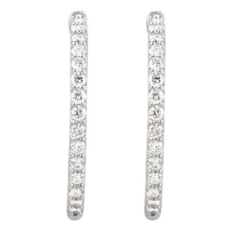 14K White Gold 2 CTW Lab Grown Diamond Inside Outside 29.5 mm Hinged Hoop Earrings