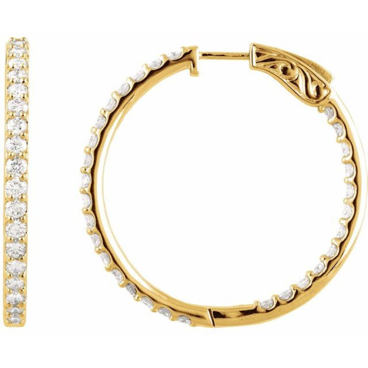 14K Yellow Gold 3 CTW Lab-Grown Diamond Inside-Outside 34.5 mm Hinged Hoop Earrings