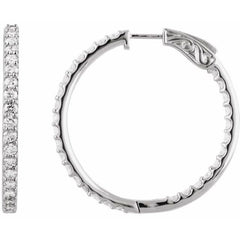 14K White Gold 3 CTW Lab-Grown Diamond Inside-Outside 34.5 mm Hinged Hoop Earrings