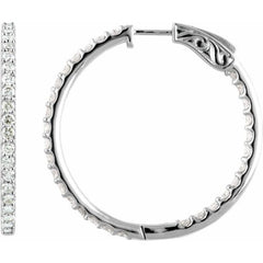 14K White Gold 5 CTW Lab-Grown Diamond Inside-Outside 41.5 mm Hinged Hoop Earrings