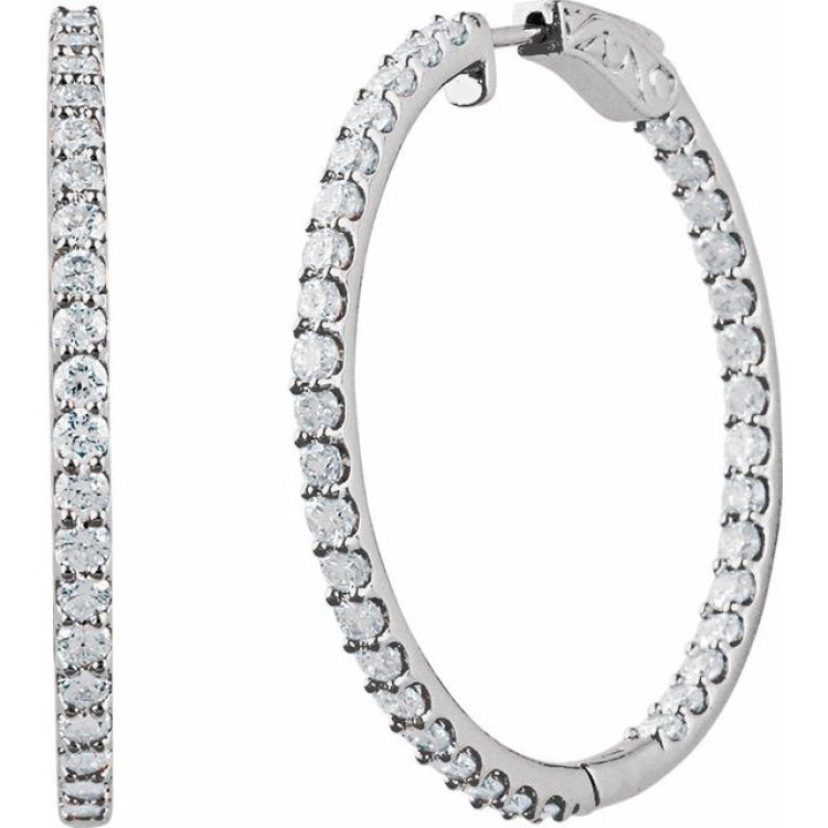 14K White Gold 5 CTW Lab-Grown Diamond Inside-Outside 41.5 mm Hinged Hoop Earrings