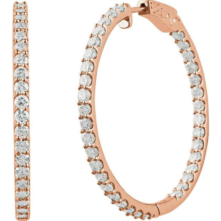 14K Rose Gold 5 CTW Lab-Grown Diamond Inside-Outside 41.5 mm Hinged Hoop Earrings