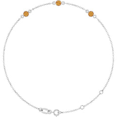 14K White Gold Natural Citrine Bezel-Set 3-Stone 6 1/2-7 1/2" Bracelet