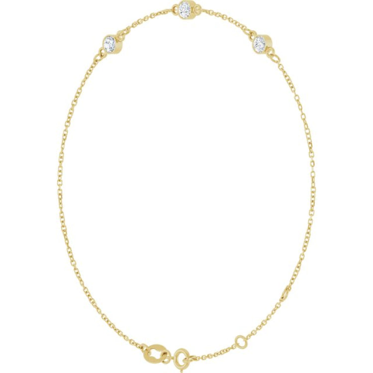 14K Yellow Gold Natural White Sapphire Bezel-Set 3-Stone 6 1/2-7 1/2" Bracelet