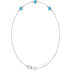 14K White Gold Natural Blue Zircon Bezel-Set 3-Stone 6 1/2-7 1/2" Bracelet