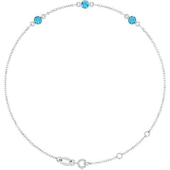 14K White Gold Natural Aquamarine Bezel-Set 3-Stone 6 1/2-7 1/2" Bracelet