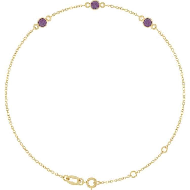 14K Yellow Gold Lab-Grown Alexandrite Bezel-Set 3-Stone 6 1/2-7 1/2" Bracelet