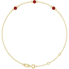 14K Yellow Gold Lab-Grown Ruby Bezel-Set 3-Stone 6 1/2-7 1/2" Bracelet