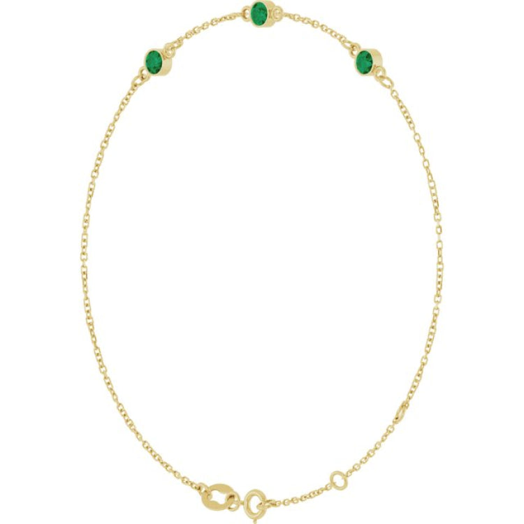 14K Yellow Gold Natural Emerald Bezel-Set 3-Stone 6 1/2-7 1/2" Bracelet