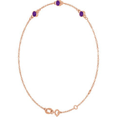 14K Rose Gold Natural Amethyst Bezel-Set 3-Stone 6 1/2-7 1/2" Bracelet
