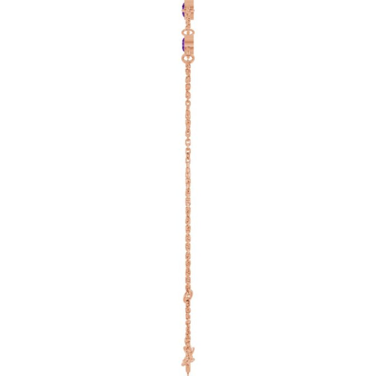 14K Rose Gold Natural Amethyst Bezel-Set 3-Stone 6 1/2-7 1/2" Bracelet
