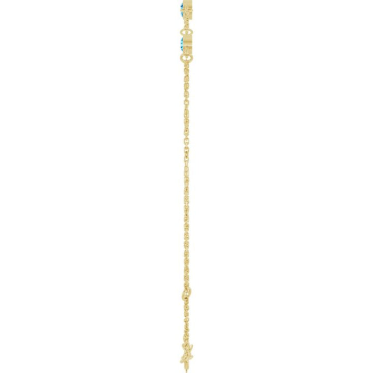 14K Yellow Gold Natural Blue Zircon Bezel-Set 3-Stone 6 1/2-7 1/2" Bracelet