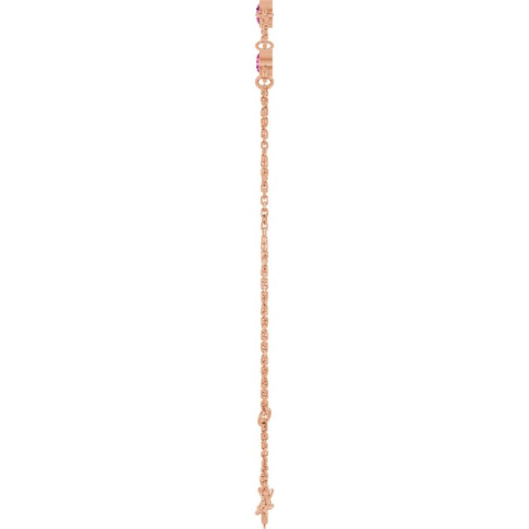 14K Rose Gold Natural Pink Tourmaline Bezel-Set 3-Stone 6 1/2-7 1/2" Bracelet