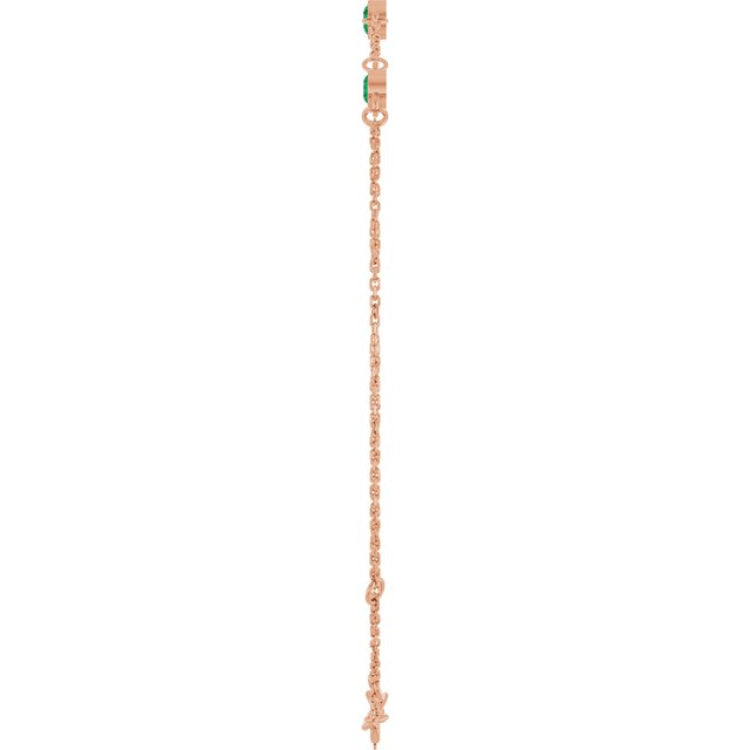 14K Rose Gold Natural Emerald Bezel-Set 3-Stone 6 1/2-7 1/2" Bracelet