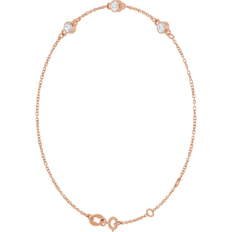 14K Rose Gold 1/4 CTW Natural Diamond Bezel-Set 3-Stone 6 1/2-7 1/2" Bracelet