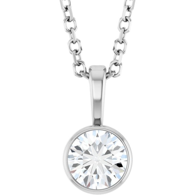 Platinum 1/3 CT Natural Diamond Bezel-Set Solitaire 16-18" Necklace