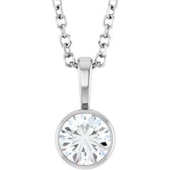 Sterling Silver 1/3 CT Natural Diamond Bezel-Set Solitaire 16-18" Necklace