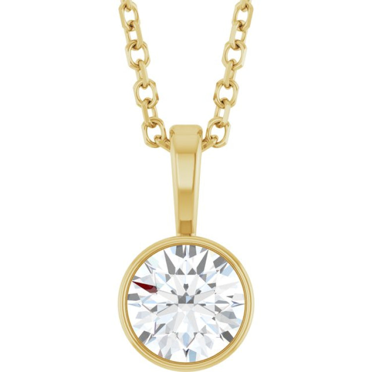 14K Yellow Gold 1/2 CT Natural Diamond Bezel-Set Solitaire 16-18" Necklace