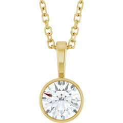 14K Yellow Gold 1/2 CT Natural Diamond Bezel-Set Solitaire 16-18" Necklace