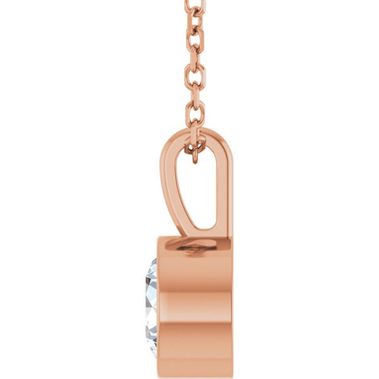 14K Rose Gold 5/8 CT Natural Diamond Bezel-Set Solitaire 16-18" Necklace