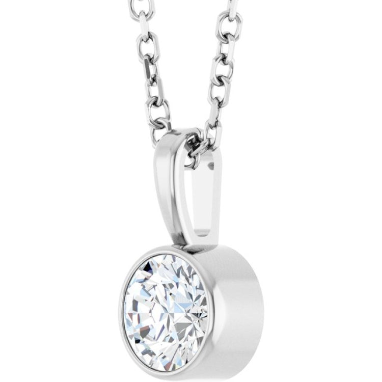 Sterling Silver 1/3 CT Lab-Grown Diamond Bezel-Set Solitaire 16-18" Necklace